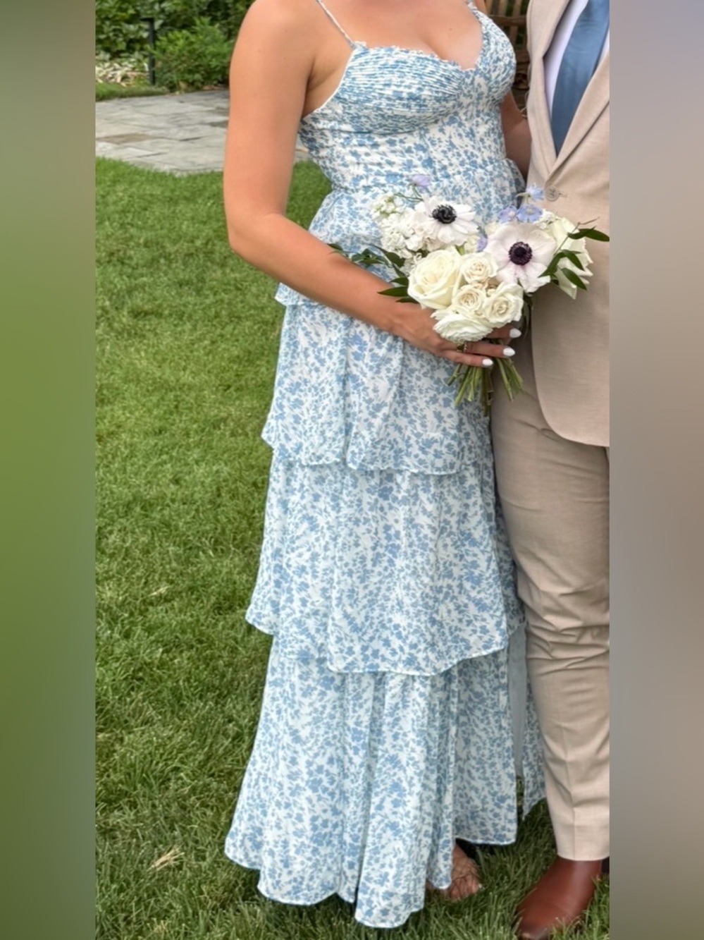 Light Blue Floral Tiered Maxi Dress, Bridesmaid, Birdie Grey